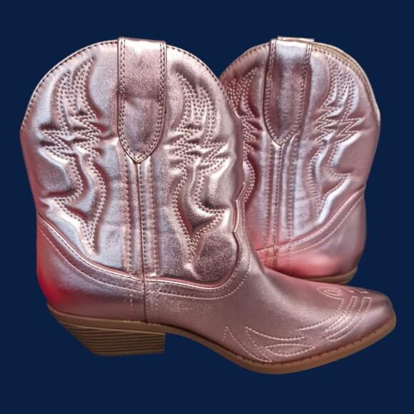 Soda Blazing Western-Style Ankle Boots  Stitched Pointed  Toe  Metallic Rose 9 - Picture 12 of 16